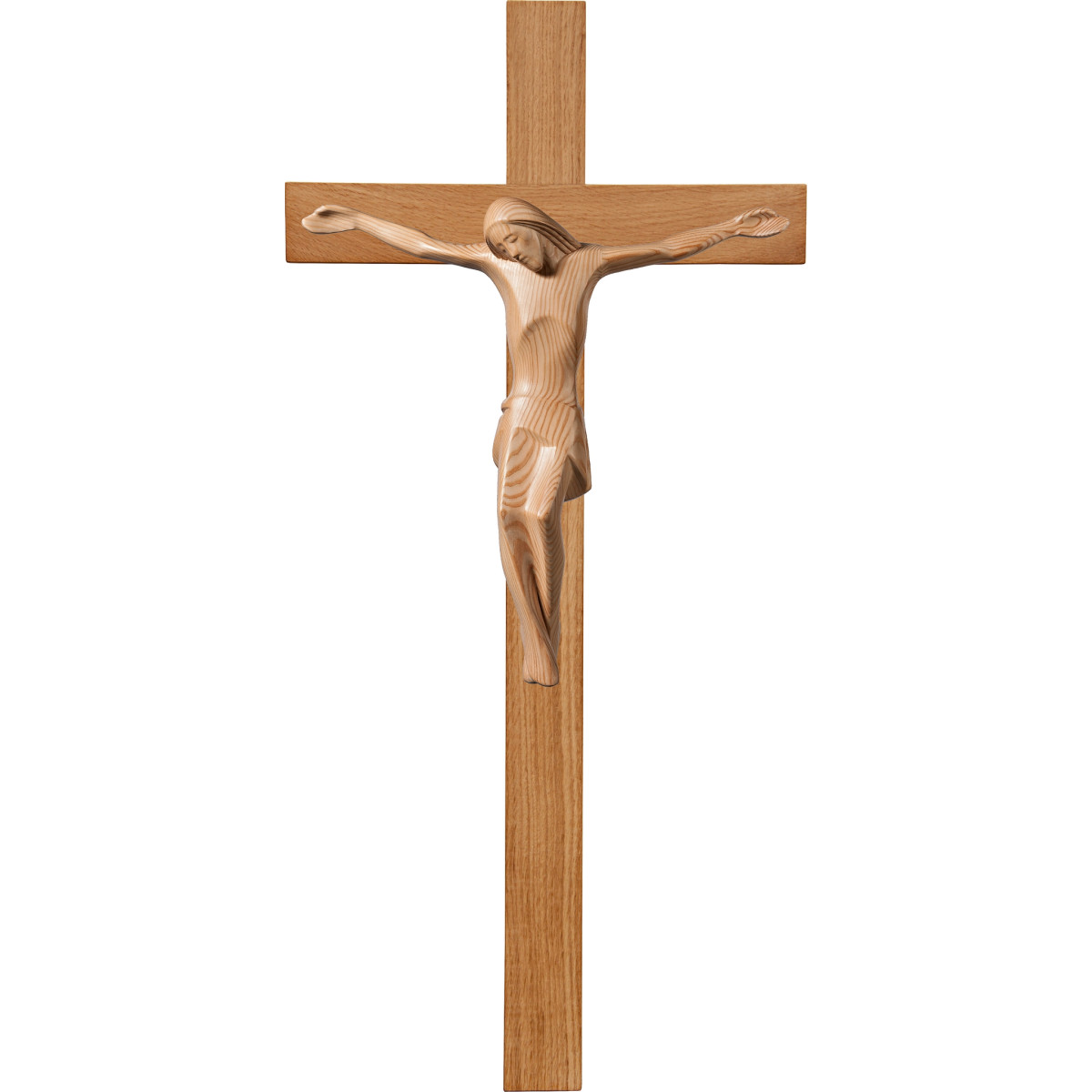 Cristo moderno ROMA en cruz de roble simple ancha